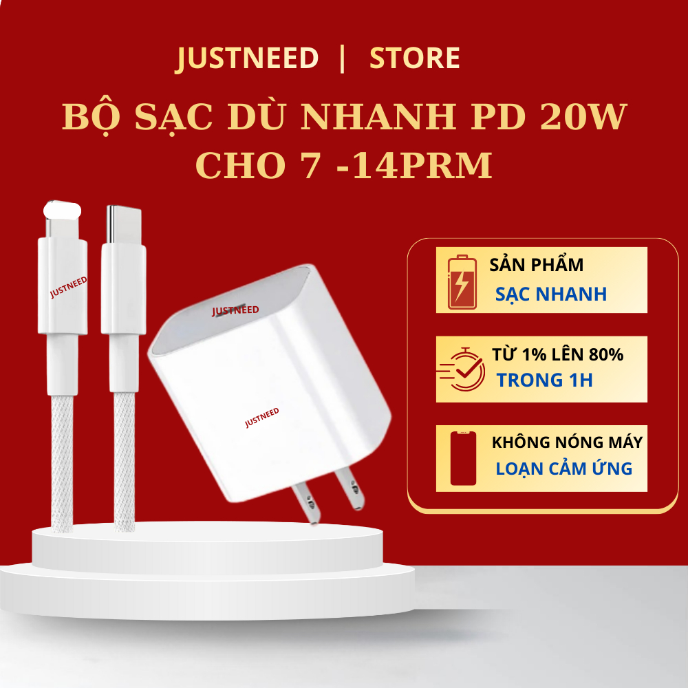 Bộ Củ Cáp Sạc Nhanh Dù  20W An Toàn - Tương Thích iPhone 6 Đến 14 Pro Max - Bảo Hành 12 Tháng-HeiMans