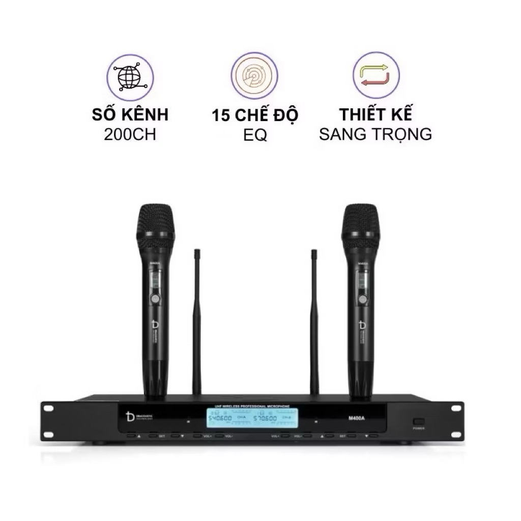 Micro dBacoustic M400A Hàng chính hãng, Mic không dây tích hợp 15 chế độ EQ, Tính năng tự ngắt