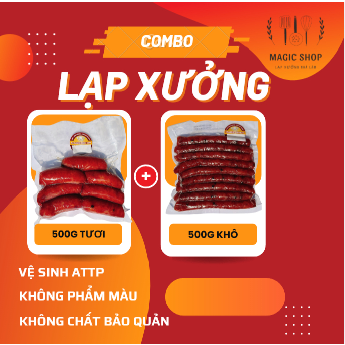 Combo 500g lạp xưởng truyền thống và 500g lạp xưởng khô Magic Shop nhiều nạc