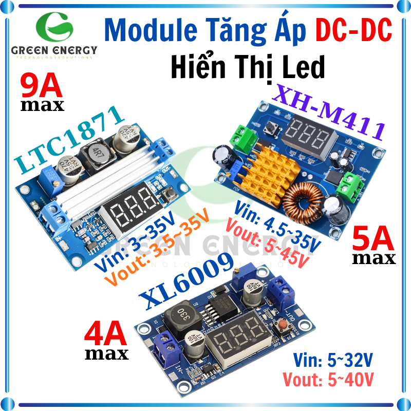 Module Tăng Áp Boost XL6009 XH-M411 LTC1871 Có Hiển Thị Led