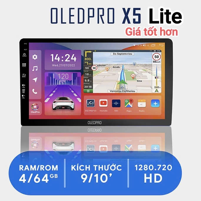 (X5 Lite) Màn Android Oledpro X5 Lite ram 4Gb Rom 64gb chip mới 9863 siêu mượt, cài đặt vietmap S2, 