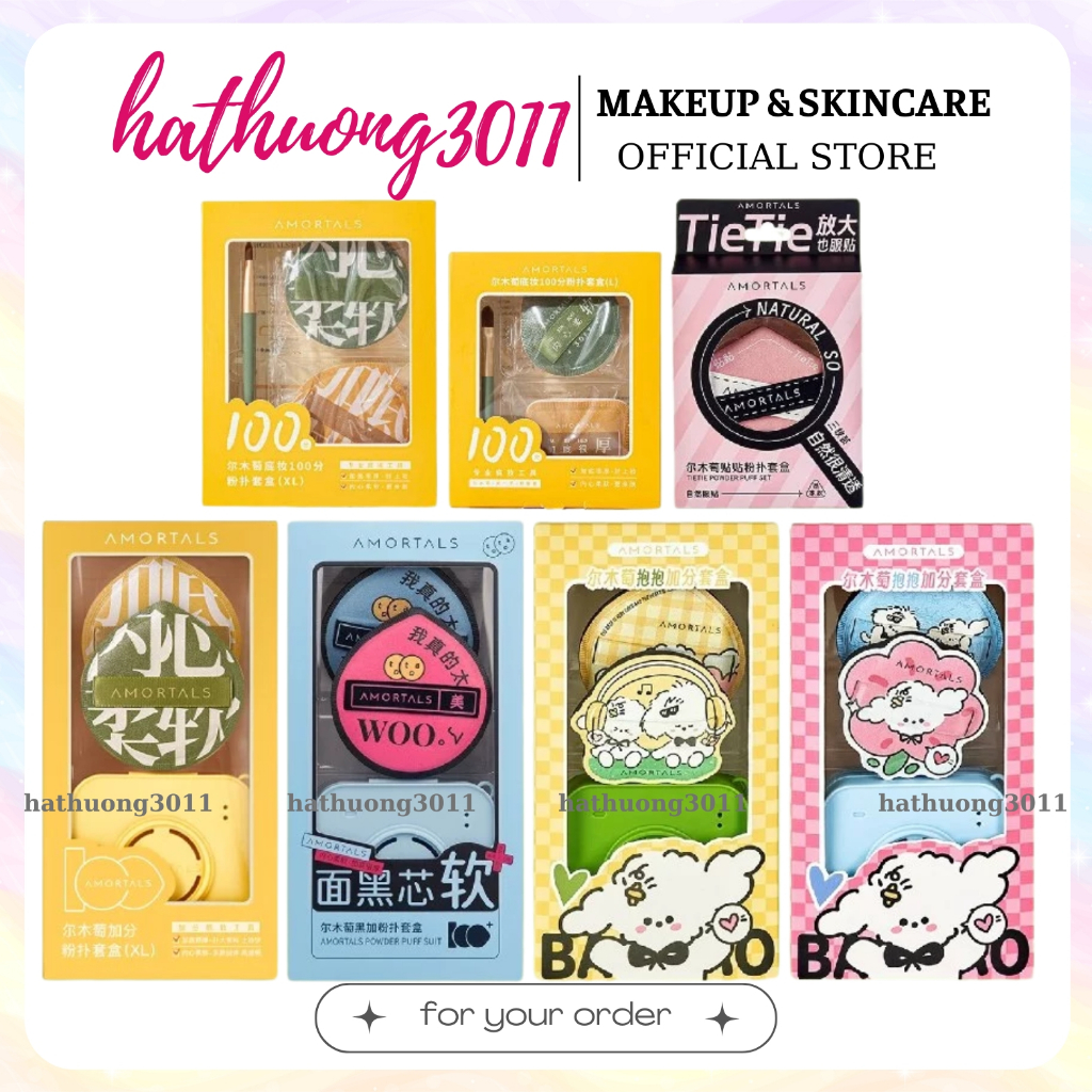 [AMORTALS] Bộ 2 Bông Mút AMORTALS Trang Điểm Tán Kem Nền Size XL Kèm Hộp Đựng