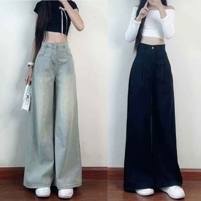 Quần Jeans Nữ Wash Xanh RETRO Ống Rộng Suông HARI Cạp Cao Tôn Dáng, Quần Bò Nữ Ống Suông Rộng Wash Ánh Bạc Đủ Size Màu