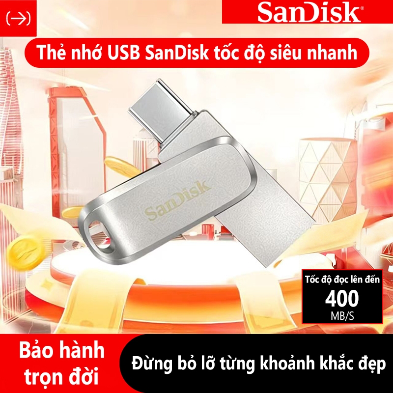 USB 3.2 Sandisk Ultra Dual Drive Luxe 32GB - 64GB - 128GB - 256GB - 512GB 400MB/s OTG Type-C