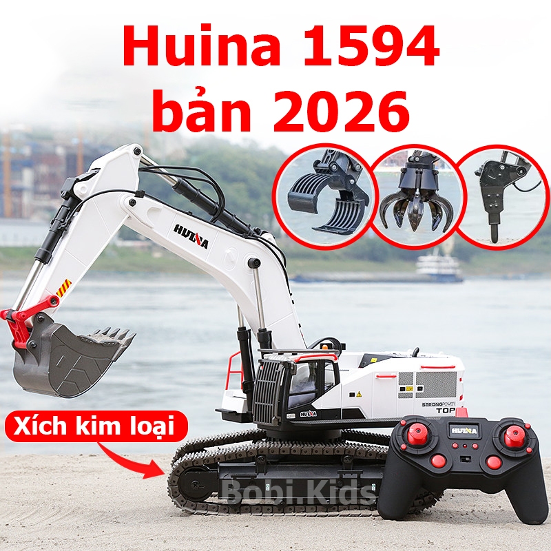 Đồ chơi máy xúc điều khiển từ xa HUINA 1594 phiên bản 2025 22 kênh điều khiển cao cấp cỡ lớn giá rẻ,