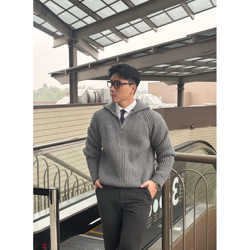 Khoác len Quarter Zip dệt len siêu dày dặn phong cách Korea