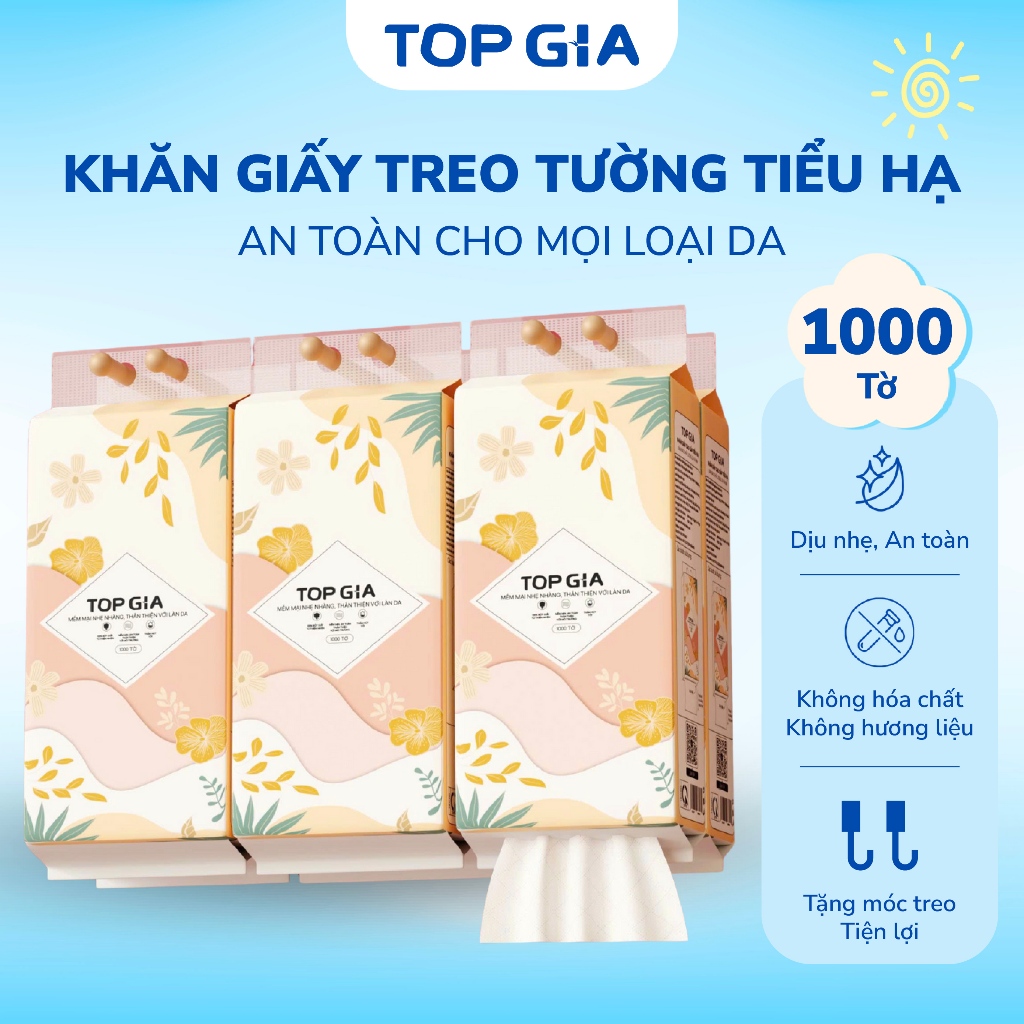 Khăn GIấy Treo Tường Top Gia Tiểu Hạ, Bịch 1000 Tờ 4 Lớp, Không Gây Kích Ứng Da An Toàn Cho Sức Khỏe