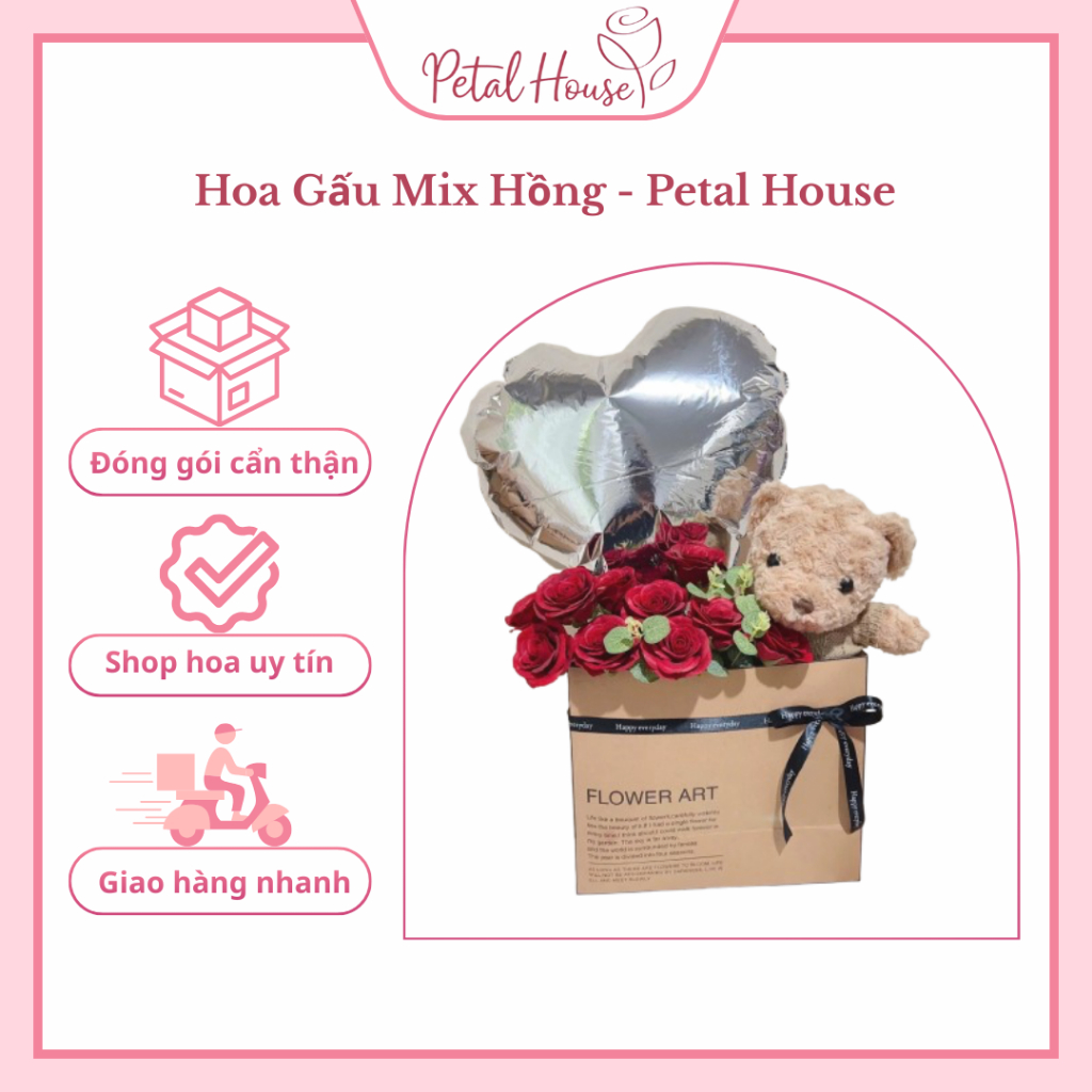 Box Gấu Mix Hoa Hồng - Pental House