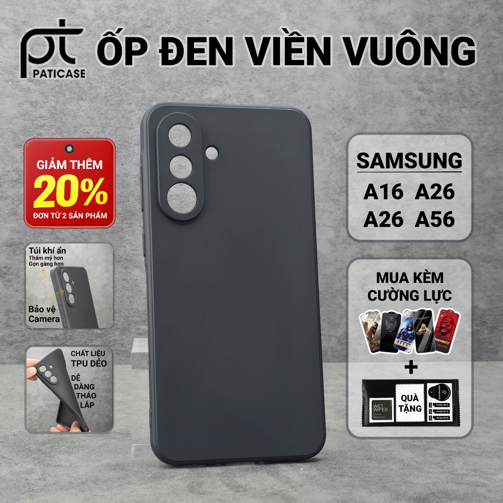 Ốp lưng Samsung A16, A26, A36, A56 5G Paticase trơn màu đen | Ốp điện thoại SS galaxy dẻo bảo vệ cam