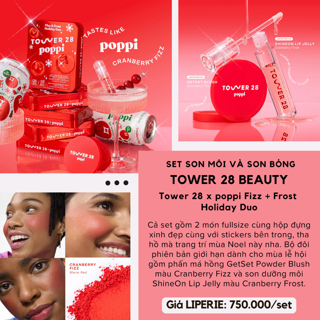LIPERIE | Set son môi và má hồng TOWER 28 Tower 28 x poppi Fizz + Frost Holiday Duo