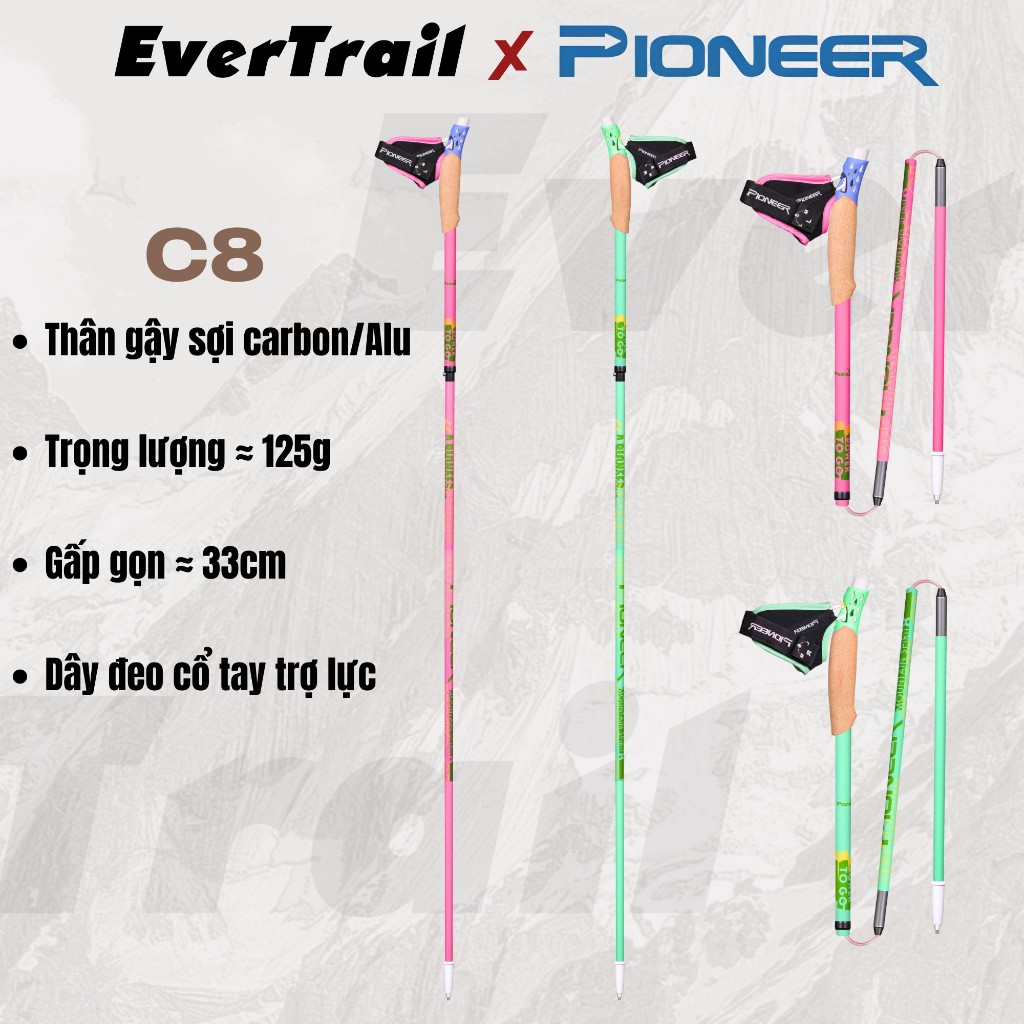 Gậy Chạy Trail - Leo Núi Pioneer C8 Carbon/Alumium