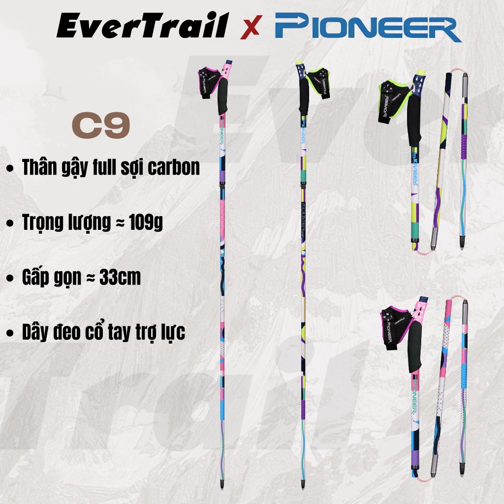 Gậy Chạy Trail - Leo Núi Pioneer C9 Full Carbon