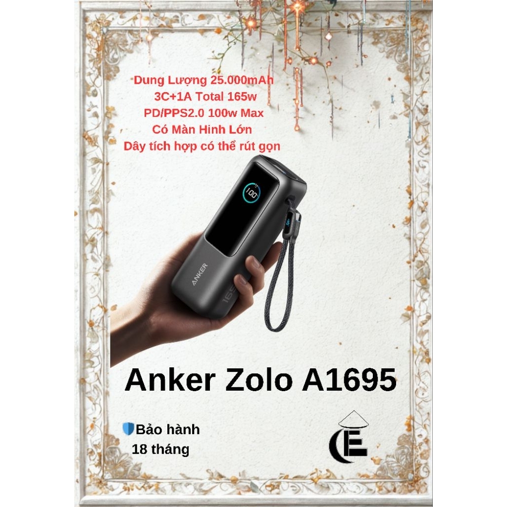 Sac Dự Phòng Anker Zolo 25000mAh 165W Tích Hợp Cáp Rút Gọn A1695 - Bảo Hành 18 Tháng