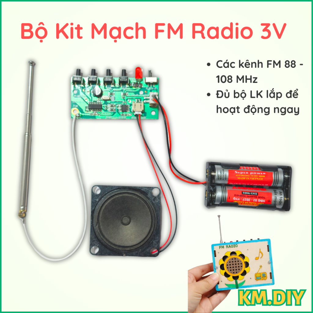 Bộ Mạch Radio FM 3V Chế Tạo Mô Hình Đồ Chơi STEM DIY - Linh Kiện STEM, DIY