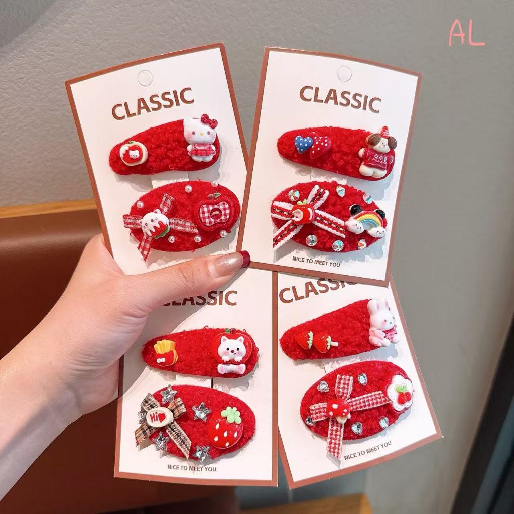Set Kẹp Tóc Nỉ Đỏ Dễ Thương Hoạt Hình Cute Hello Kitty Kẹp Tóc Nữ Bé Gái Dollie