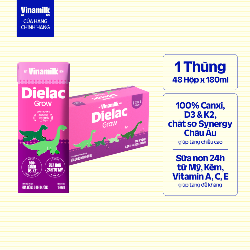Thùng 48 hộp sữa Sữa nước Vinamilk Dielac Grow 180ml