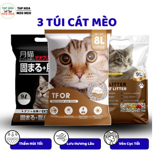 [COMBO 3 TÚI CÁT MÈO 9L] Cát Vệ Sinh Cho Mèo, Cát TFOR, CATLIKE, Cát Nhật Đen - Vón Cục, Khử Mùi, Ít Bụi, Lưu Hương Lâu