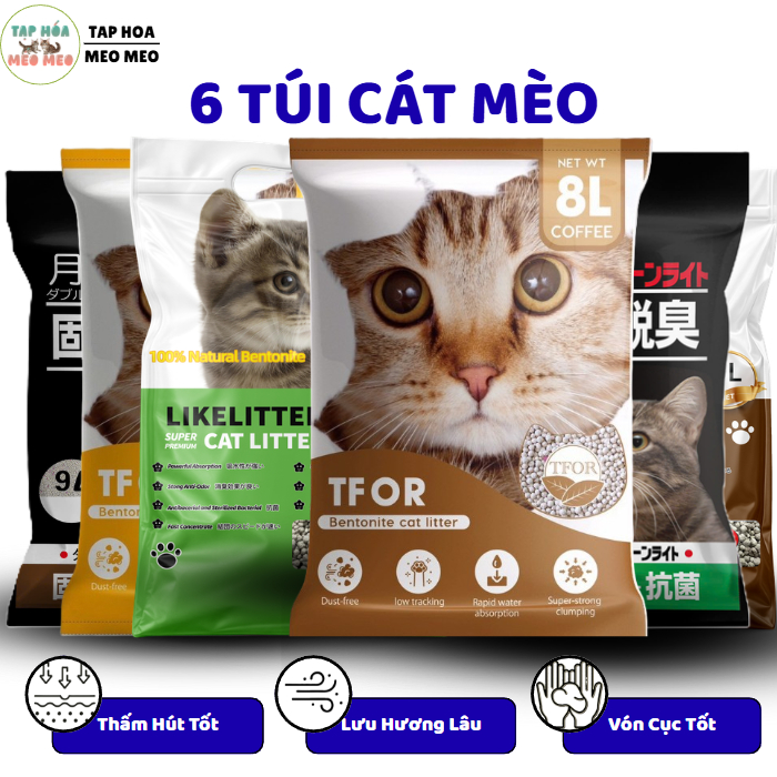 [COMBO 1 TẢI 6 TÚI ] Cát Vệ Sinh Cho Mèo - TFOR, CATLIKE, Cát Nhật Đen 9L, Vón Cục Chắc, Ít Bụi, Khử Mùi Hiệu Quả