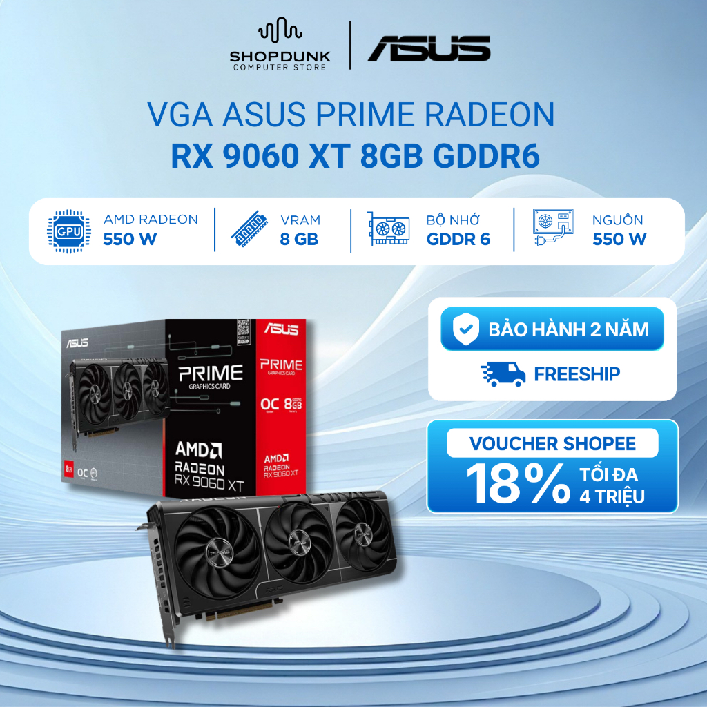 Card Màn Hình ASUS Prime Radeon RX 9060 XT 8GB GDDR6 OC Edition | PRIME-RX9060XT-O8G