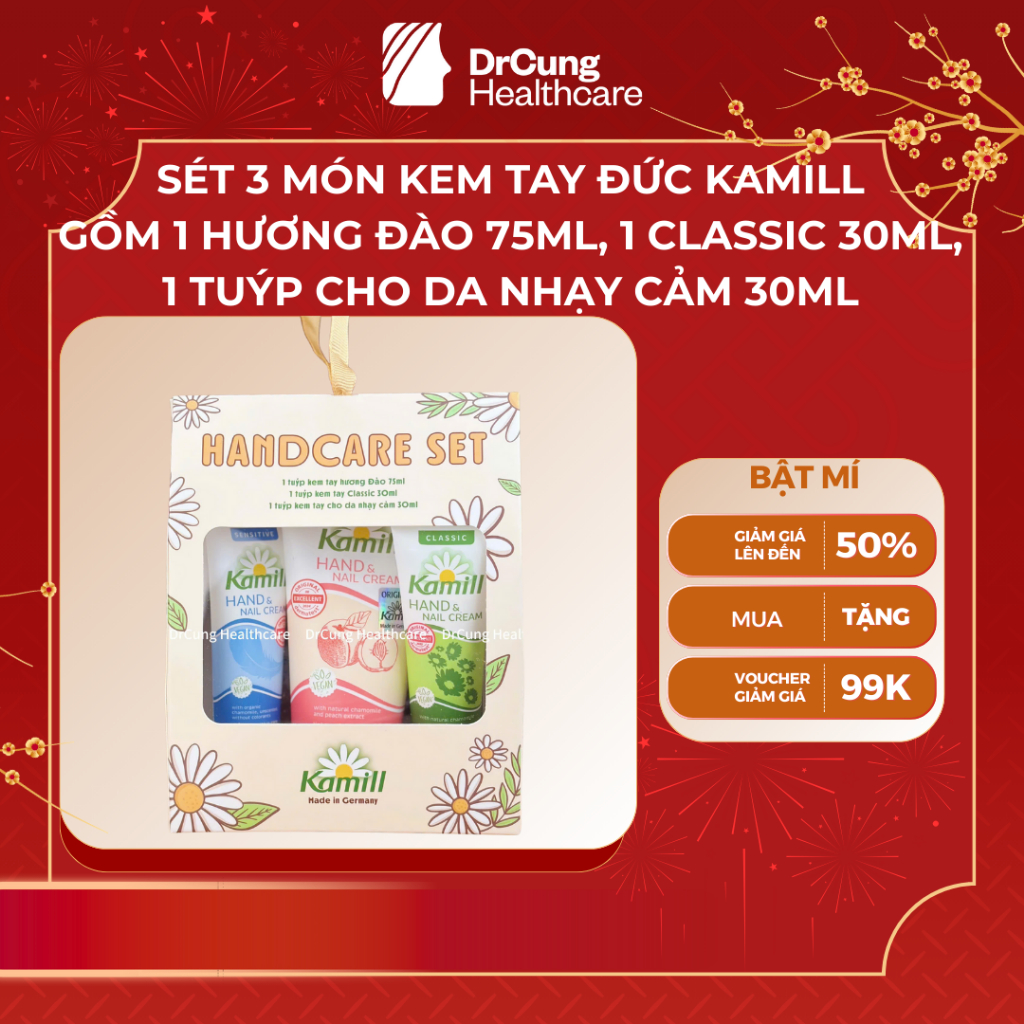 [SET HƯƠNG ĐÀO ] Sét 3 Món Kem Tay Đức Kamill Gồm 1 Hương Đào 75ml, 1 Classic 30ml, 1 Tuýp Cho Da Nh
