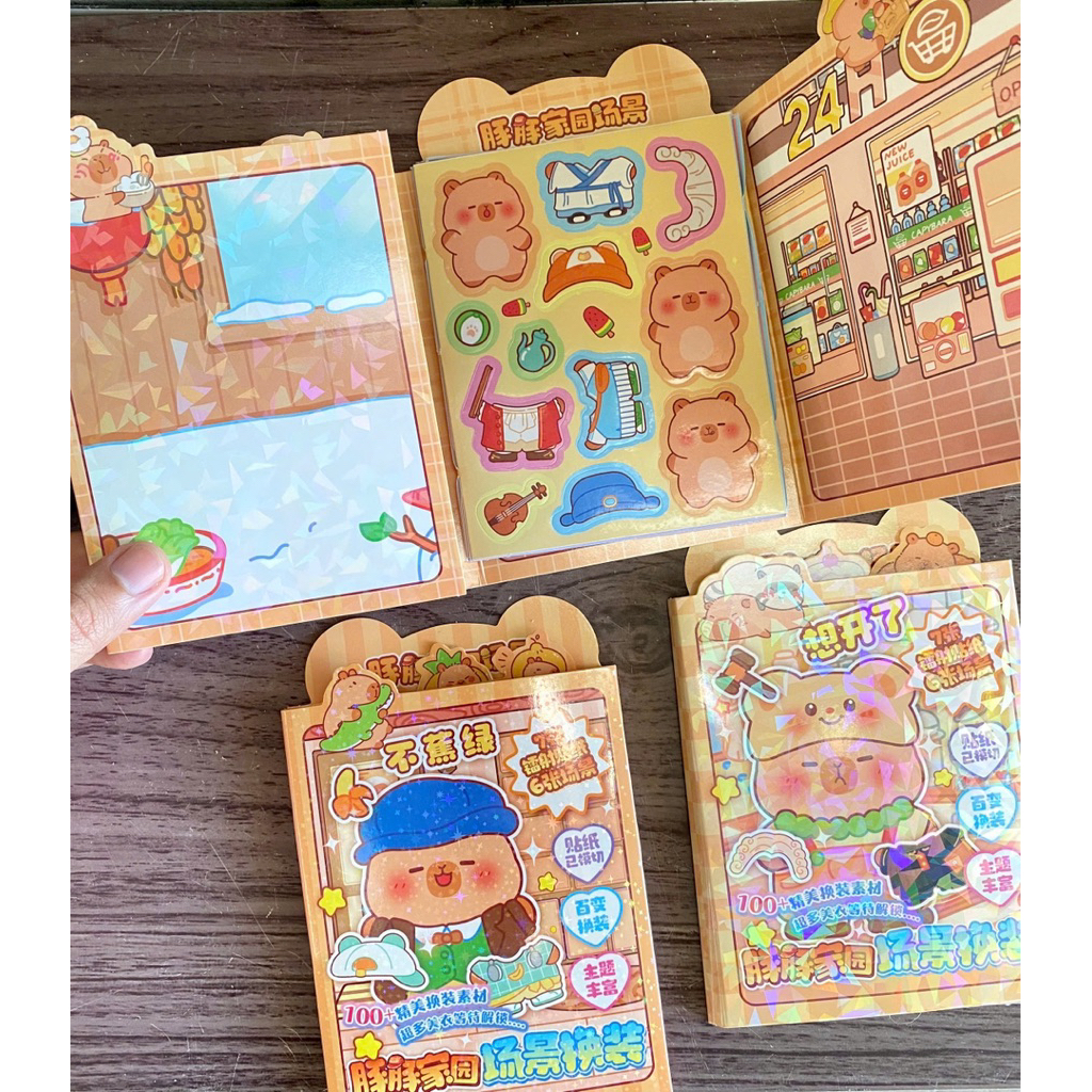 Combo 3 Sổ Đồ Chơi Bóc Dán Sticker 6Scene DIY 3D, Quang Cảnh Capybara Cho Bé ( Bộ 3 Cuốn)