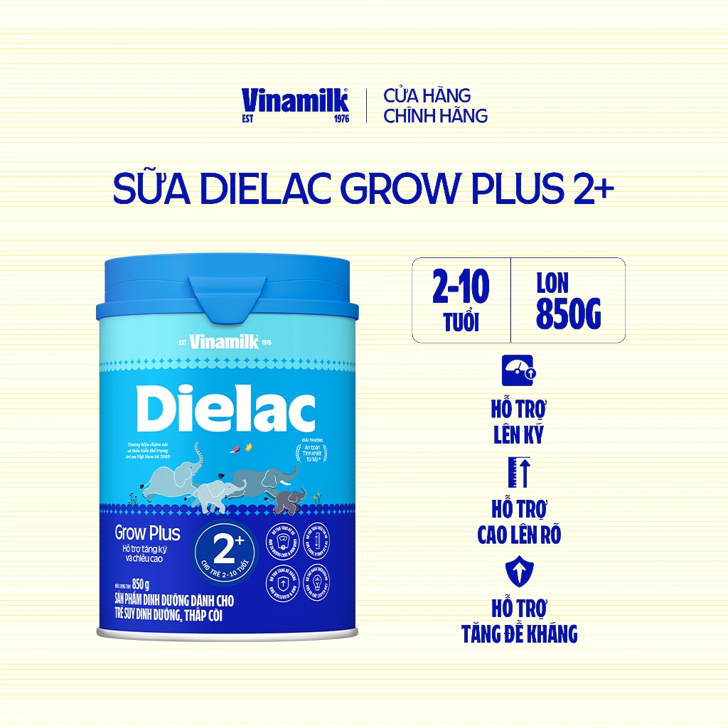 Sữa Non Vinamilk Dielac Grow Plus 2+ HT 850g (Sữa bột cho Trẻ Từ 2 - 10 Tuổi)