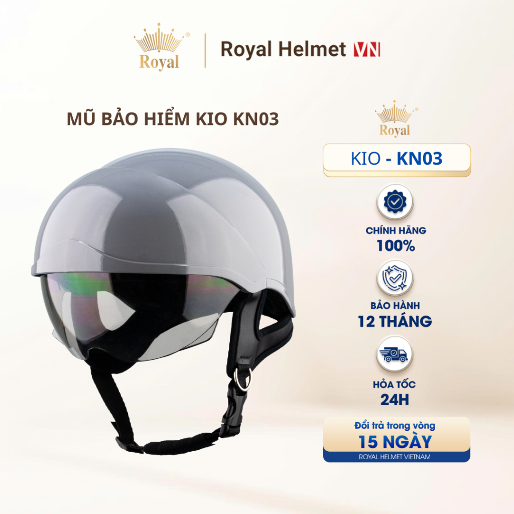 [FULL MÀU] [ĐỘC QUYỀN] Mũ Bảo Hiểm Royal Nửa Đầu KN03, Kính Âm Ngắn Phủ Nano Hạn Chế Tia UV, Lót Kháng Khuẩn