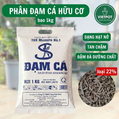 Phân đạm cá, bao 1kg, viên nén 22%, hữu cơ vi sinh bón rau quả, cố định đạm cho hoa hồng, cây cảnh