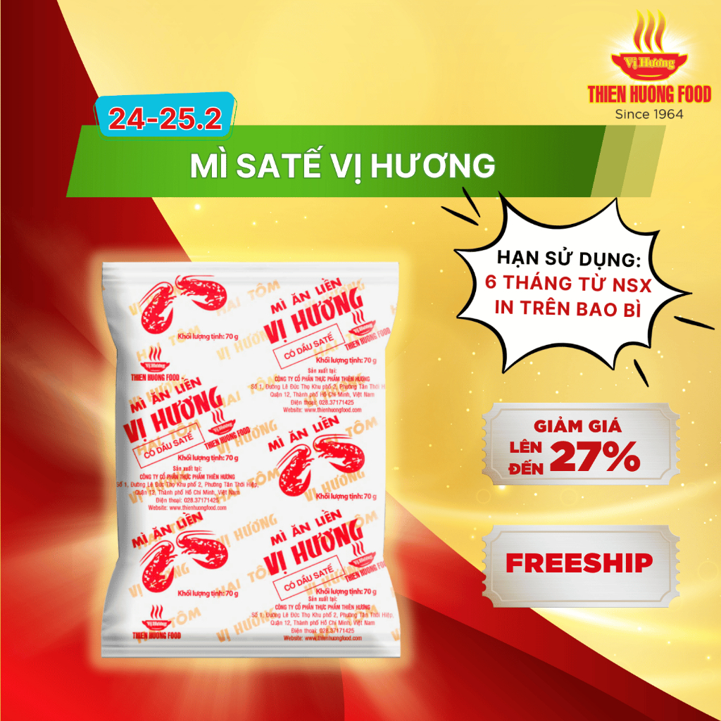 Mì giấy Vị Hương 2 tôm Satế Thùng 30 gói x 70g/ gói [TMNKR0005]