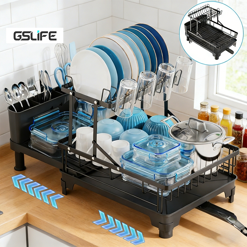 Gslife Kệ để bát đĩa Kệ đa năng ống thoát nước Kệ Thép cacbon Sơn Tĩnh điện