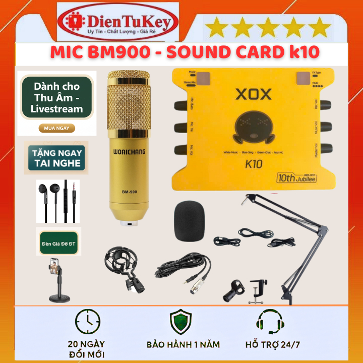 Mic Thu Âm | Micro Livestream Sound Card XOX K10 2020 & Mic BM900 Hát Livestream Điện Thoại Máy Tính