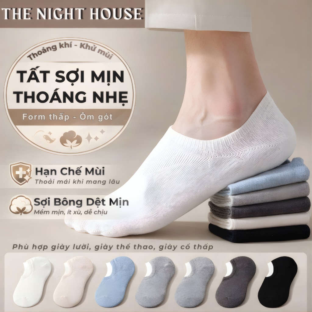 Tất Nam Nữ Sợi Mịn The Night House Thoáng Nhẹ Hạn Chế Mùi Khi Mang Lâu, Vớ Form Thấp Ôm Gót Phù Hợp Giày Thể Thao Êm Nhẹ