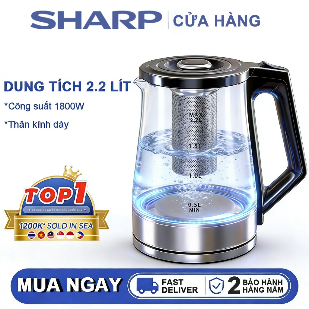 Bảo hành 24 Tháng,Ấm Siêu Tốc 2.2L gồm lõi lọc trà bằng inox,Có thể dùng để đun nước và pha trà.