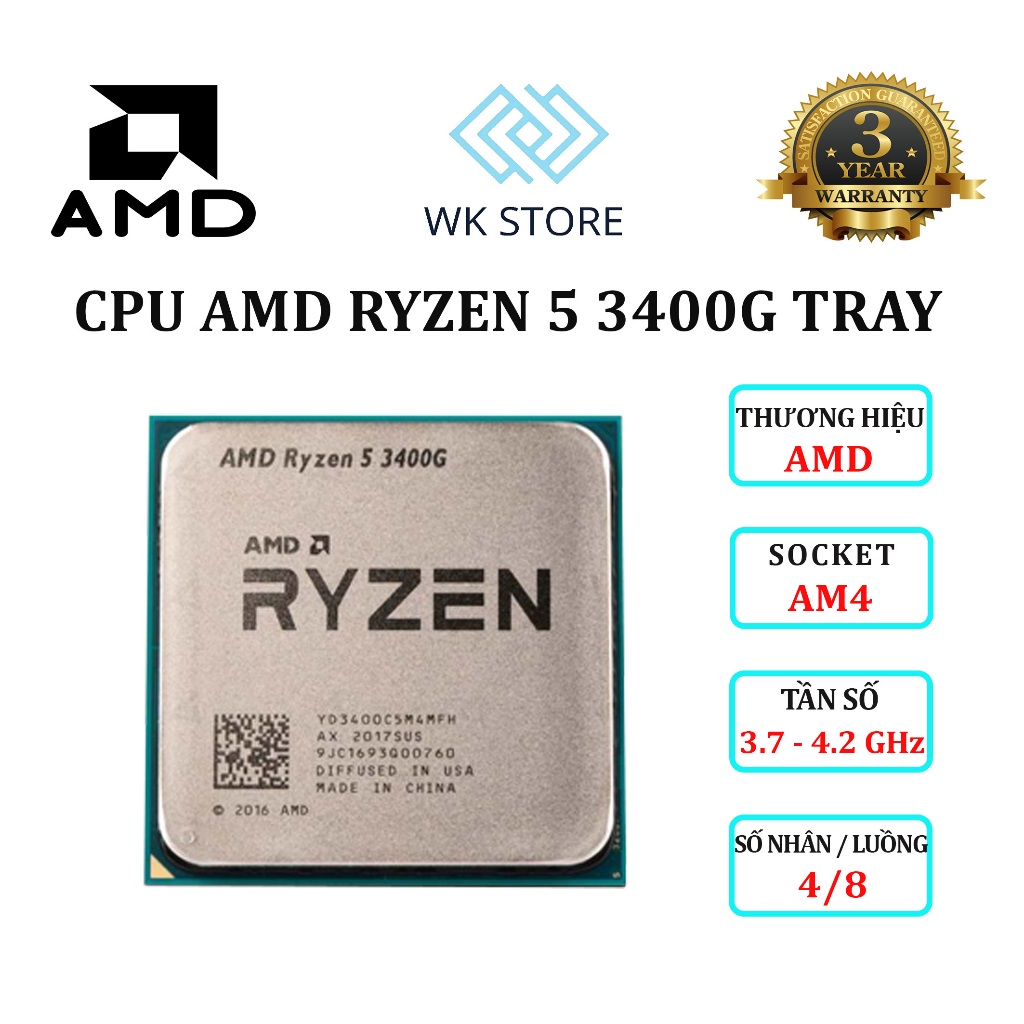 CPU AMD Ryzen 5 3400G / 3.7GHz Boost 4.2GHz / 4 nhân 8 luồng, Mới BH 36T