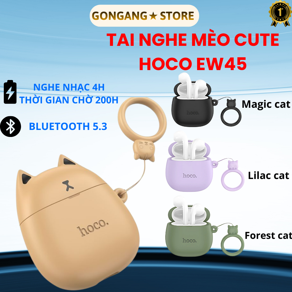 Tai nghe bluetooth Hoco EW45, Tai Nghe Mèo Cute Có Mic Đàm Thoại, Bluetooth 5.3 Pin Dùng Liên Tục 4h