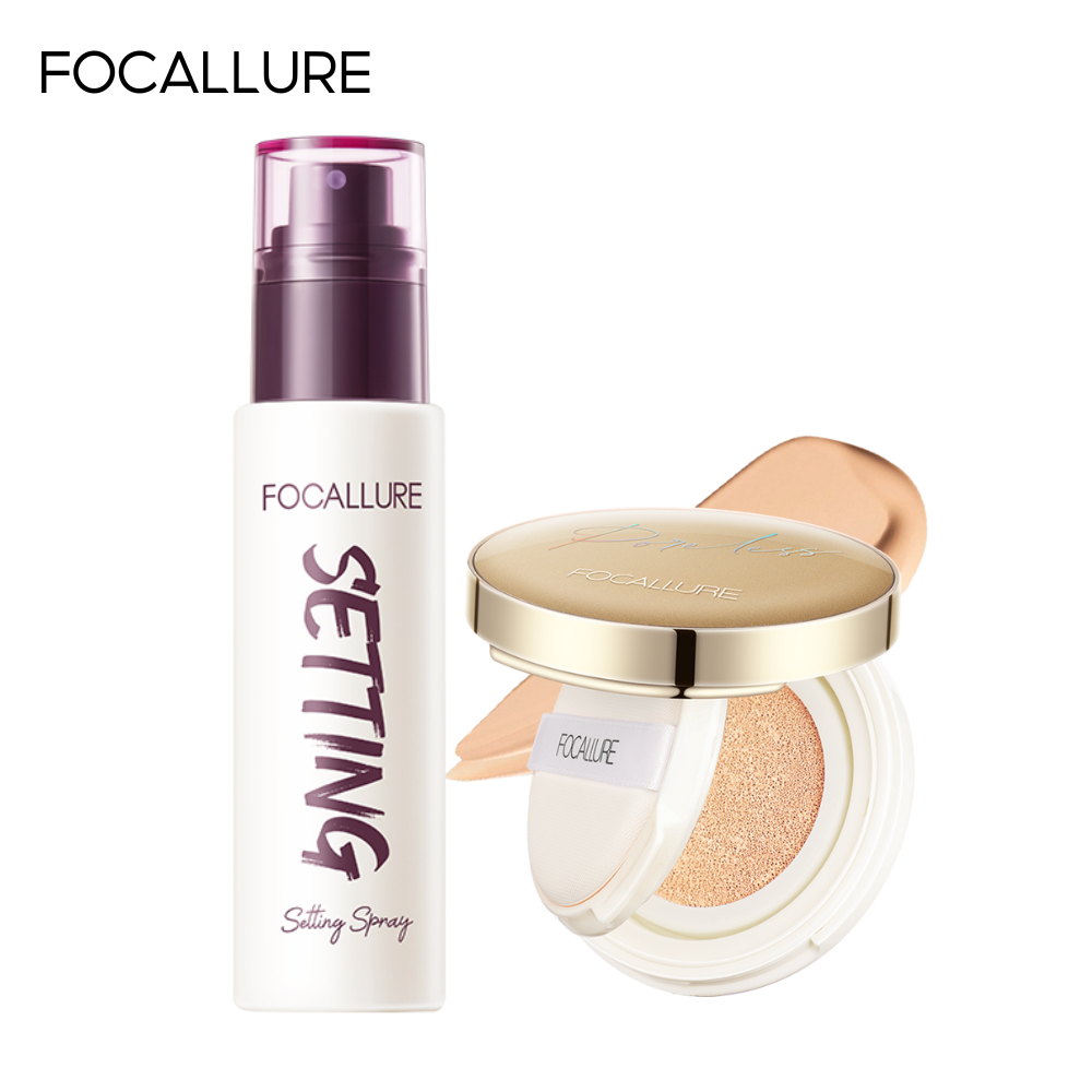 Focallure Bộ 2 Sản Phẩm Trang Điểm Gồm Cushion Chống Thấm Nước + Chai Xịt Khóa Lâu Trôi