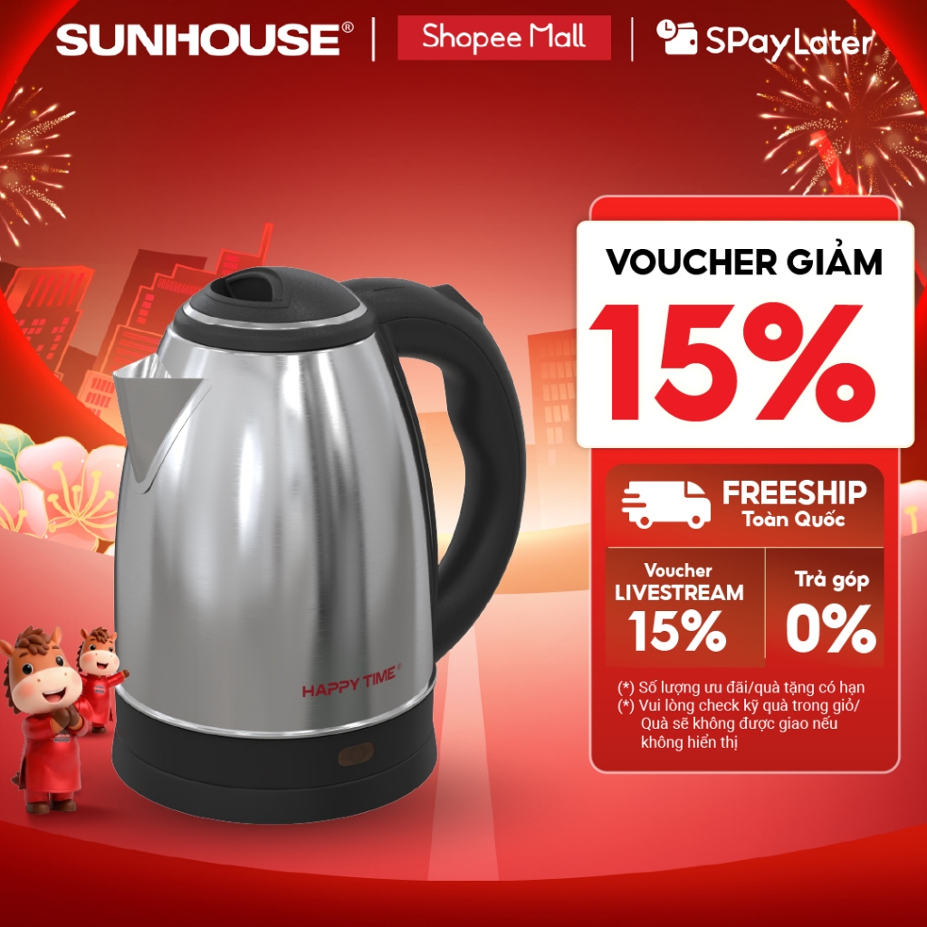 Ấm siêu tốc Inox 1.8L SUNHOUSE Happy Time HTD1021