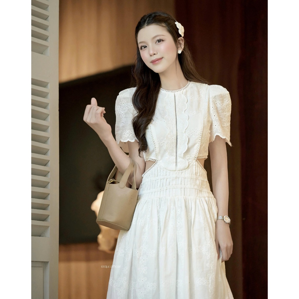 Đầm dự tiệc trắng dáng dài tiểu thư COQUI, váy đi tiệc thiết kế thanh lịch sang trọng MIRA DRESS (CÓ KHOÉT EO)