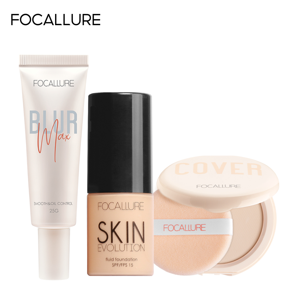 FOCALLURE Bộ 3 Món Phấn Nén + Kem Nền + Kem Lót