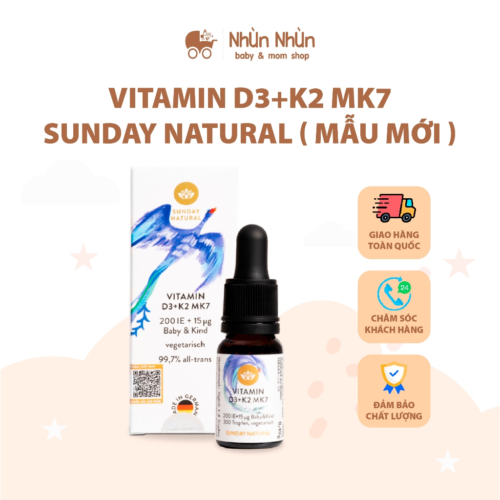 (Nhùn Nhùn) Vitamin D3K2 MK7 Sunday Natural Bổ Sung Vitamin Cho Bé - Hàng Chính Hãng