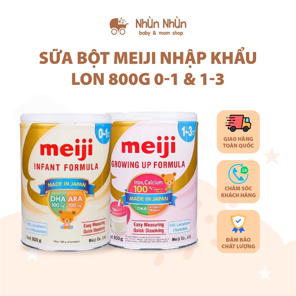 (Nhùn Nhùn) Sữa bột Meiji nhập khẩu số 0-1 và số 1-3 , Lon 800g - Hàng chính hãng