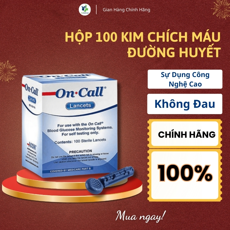 Hộp 100 Kim Chích Máu Đường Huyết On Call Sử Dụng Cho Các Dòng Máy Đo Đường Huyết On Call G124-10A