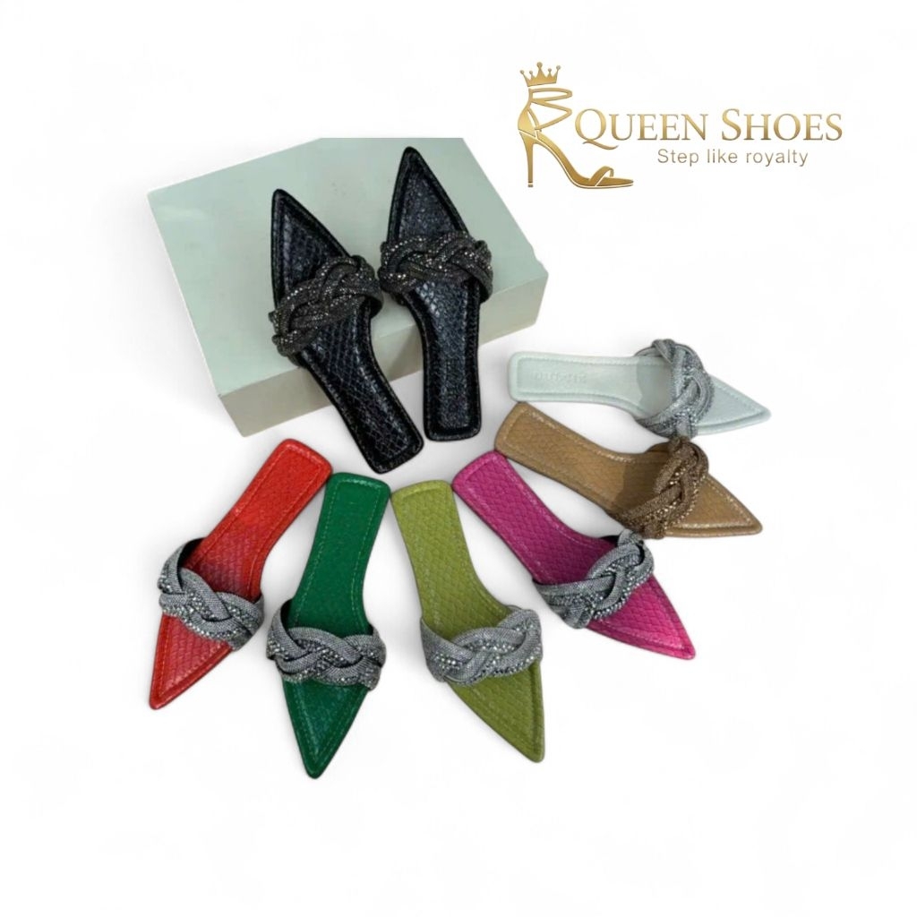 Queen shoes- Dép  Cao Cấp 6 Dây Đá Xoắn Đan Rết Đa Màu Sắc