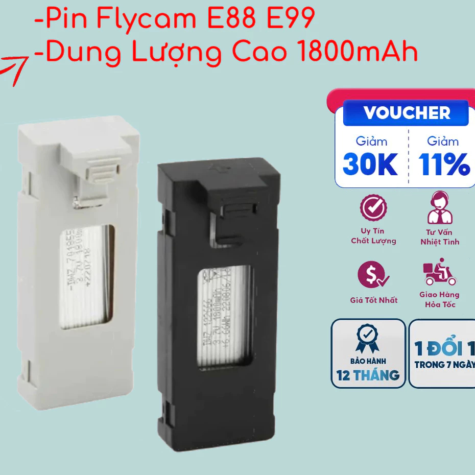 MỚI 2026, PIN FLYCAM E88-E99Pro-F198- E88ProMax-E99-1800-3,7V ĐỦ LOẠI