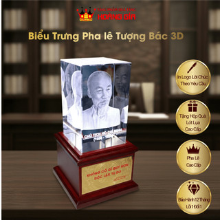 Biểu Trưng Pha Lê Tượng Bác 3D, Khắc Laser Kèm Đế Gỗ Đèn Led, Quà Tặng Sếp, Quà Tặng Hoàng Gia