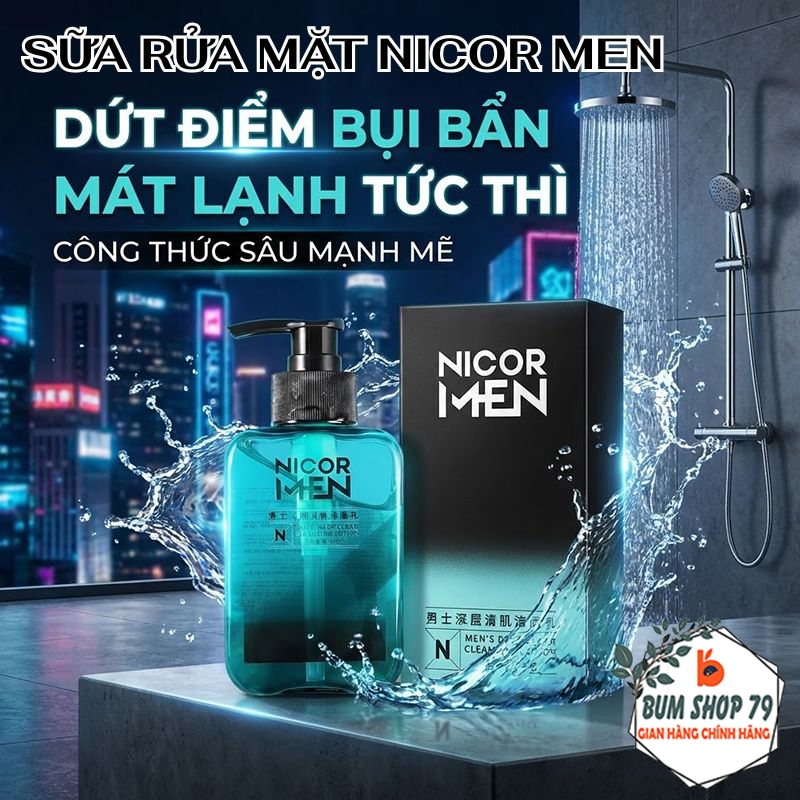 Combo 3 Sữa Rửa Mặt Nam NICOR Giúp Sạch Sâu, Rửa Mặt Giảm Mụn Đầu Đen Dưỡng Ẩm Không Khô Da
