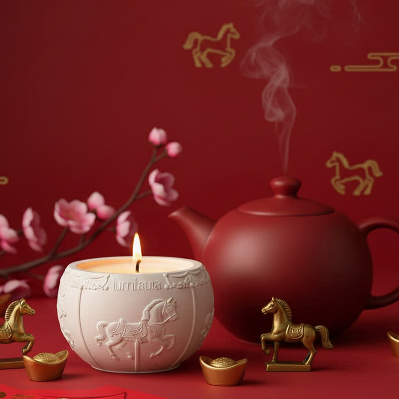 Set quà nến thơm quả cầu Bính Ngọ cao cấp sáp đậu nành Lumi.aura