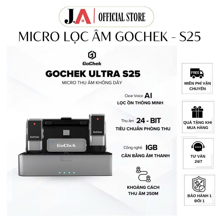 Micro Không Dây Gochek Ultra S25 JA OFFICIAL STORE , Công nghệ Lọc Ồn AI, Thu Âm 24bit,l, Quay Video