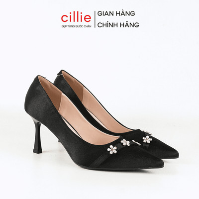 Giày Cao Gót Lụa Satin Đính Hoa Nổi Bật Gót Nhọn 7cm Thanh Lịch Sang Trọng CG50