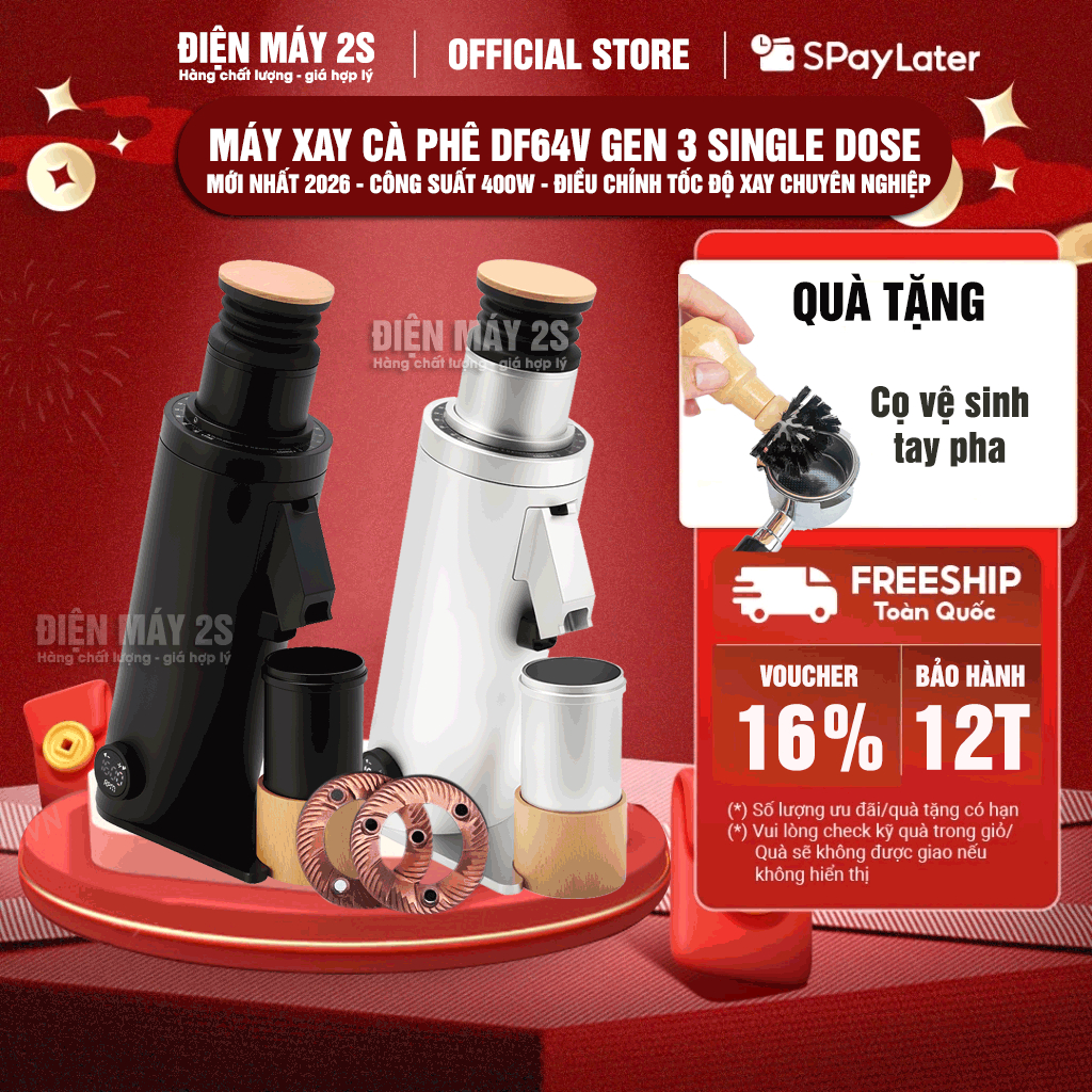 [HCM-Có VAT] Máy Xay Cà Phê DF64V Gen 3 Single Dose Lưỡi Dao Red Titanium - Công Suất 400W - Điều Ch